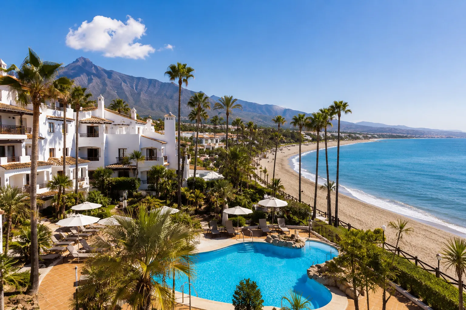 Marbella Beach Resort Spain with Mediterranean coastline views and luxury beachfront villas