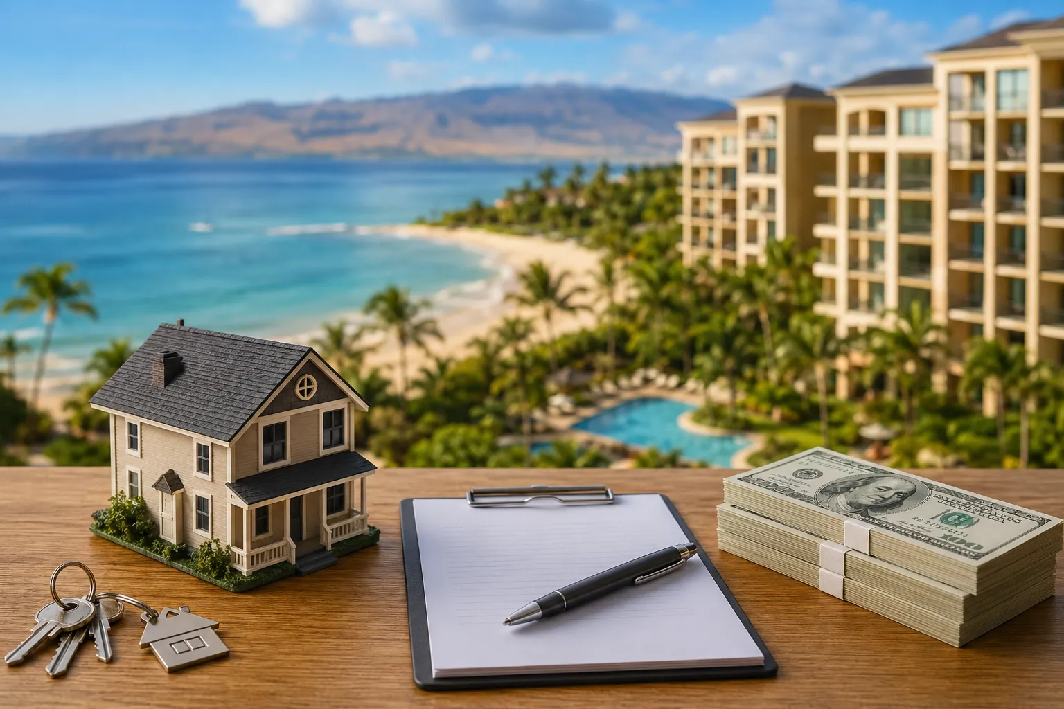 Owner reviewing timeshare resale documents before selling a vacation ownership property near a resort destination.