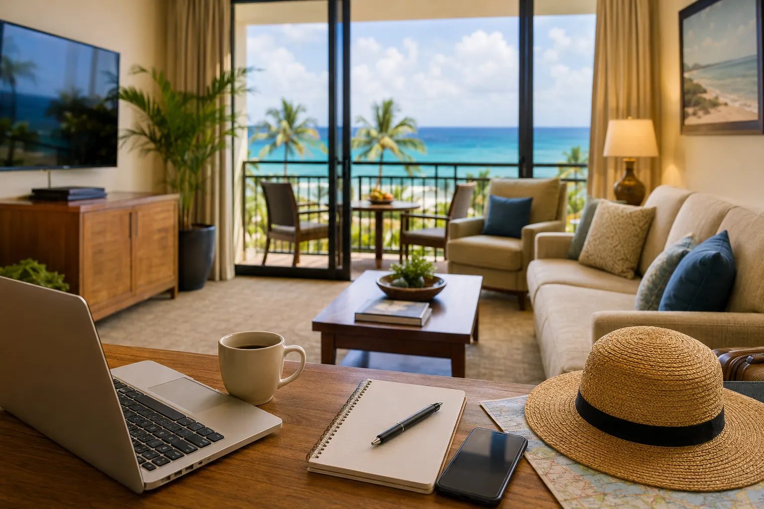 Luxury timeshare rental suite overlooking the ocean for a last-minute vacation getaway